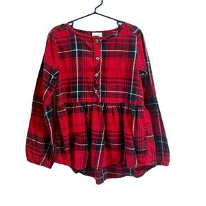 Girls Size 7 Jumping Beans Red Flannel Plaid Top Blouse Holiday Festive